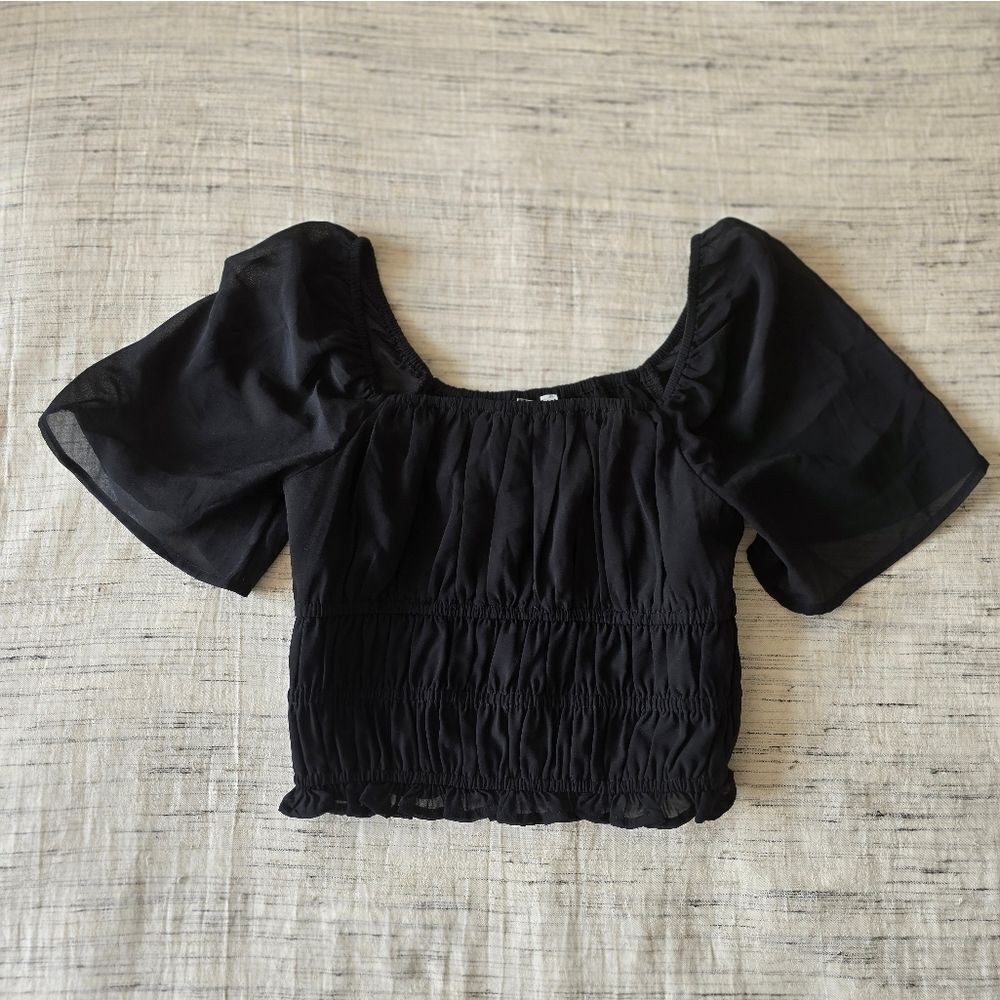 Hollister Black Sheer Sleeve Blouse